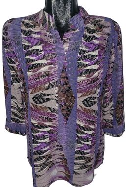 Love & Liberty Women's Purple Patterned Cropped Sleeve Blouse Size L